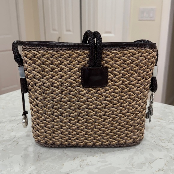 Brighton women's rattan & brown leather shoulder purse - near perfect condition - Picture 9 of 12